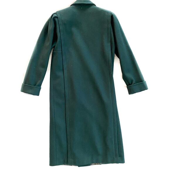 VTG Petite Essentials Green Wool Dress Coat Women's 10P Long Sleeve Button Up - Picture 13 of 13